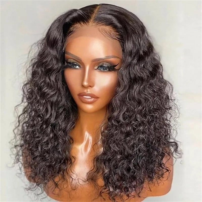 Rose Hair Water Wave Natural Black 4x4 Lace Bob Wig Human Hair Wig