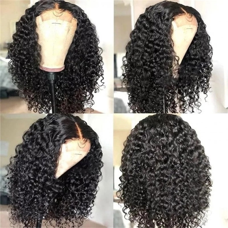 Rose Hair Water Wave Natural Black 4x4 Lace Bob Wig Human Hair Wig