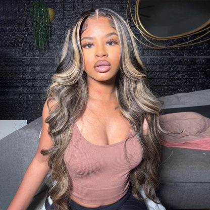 Rose Hair 13x6 Body Wave Balayage Highlight Hair Transparent Lace Front Human Hair Wigs