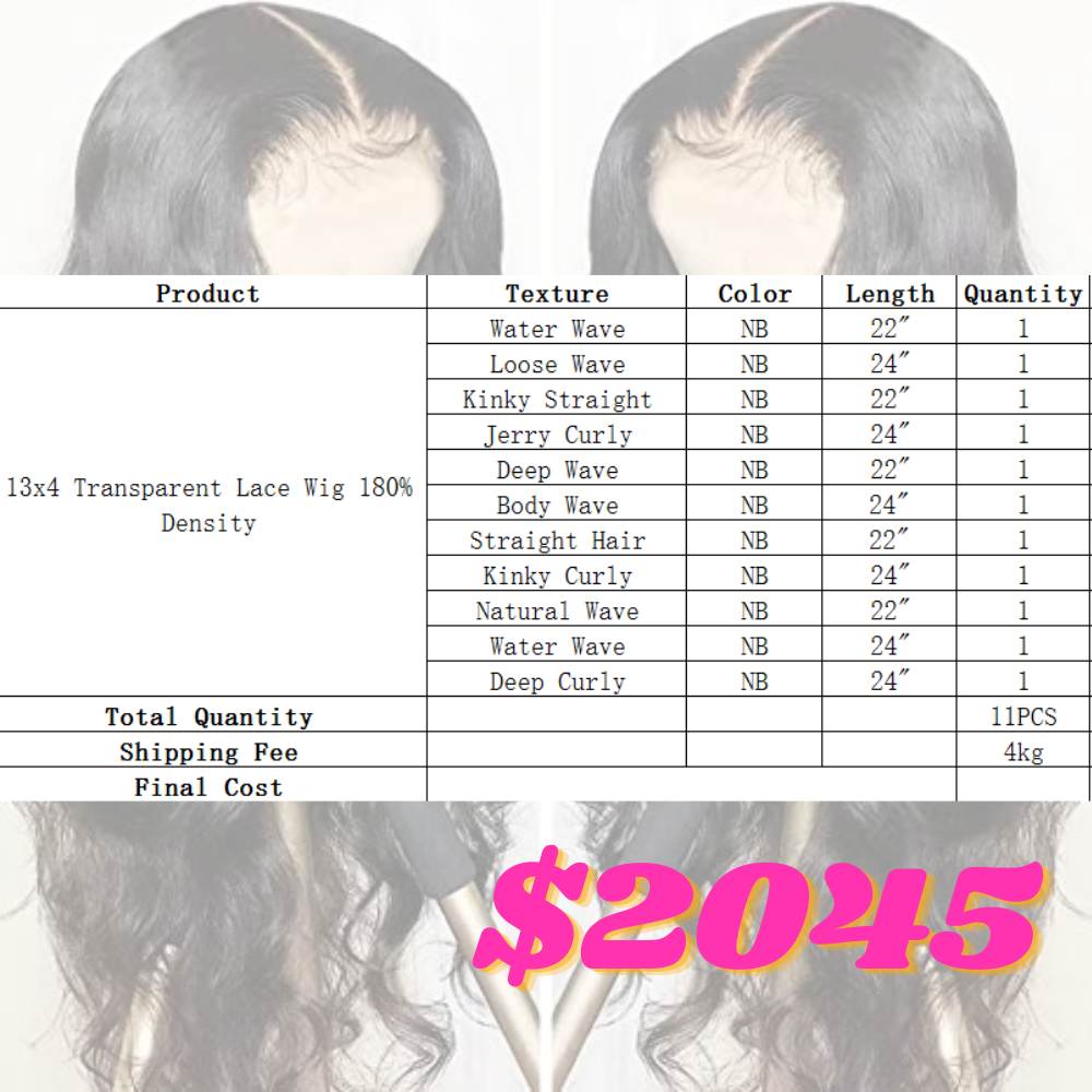 Rose Hair 13x4 Transparent Lace Wig 180% Density Natural Black All Texture Package Deal