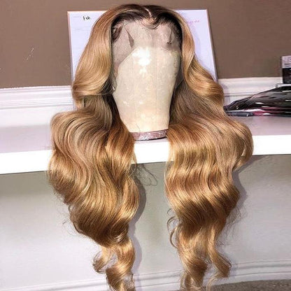 Rose Hair Honey Brown Ombre Colored Body Wave Lace Frontal Wigs - Rose Hair