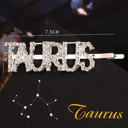 Twelve Constellations Fashion Rhinestone Letter Bobby Pin, Word Crystal Hair pin, Metal Hair Clips, Sparkly Hair Accessories for Women - Rose Hair