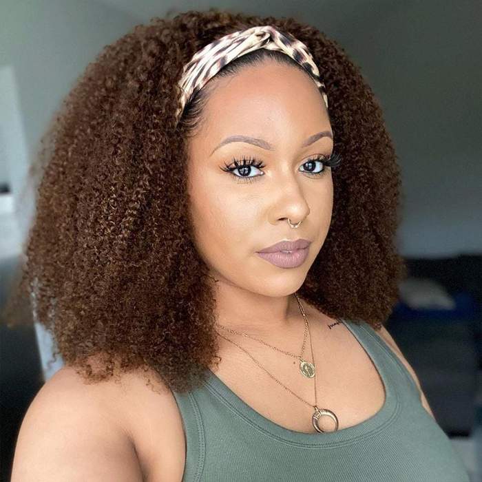 Affordable&amp;Beginner Friendly Warm Brown Afro Kinky Curly Headband Wig - Rose Hair
