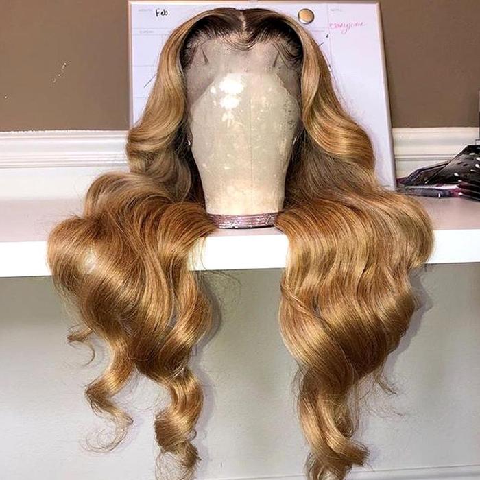 Rose Hair Honey Brown Ombre Colored Body Wave Lace Frontal Wigs - Rose Hair