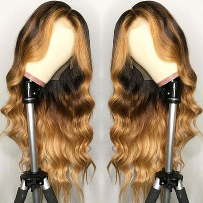 Rose Hair Highlights Ombre Honey Brown Colored Loose Wave Lace Frontal Wigs - Rose Hair