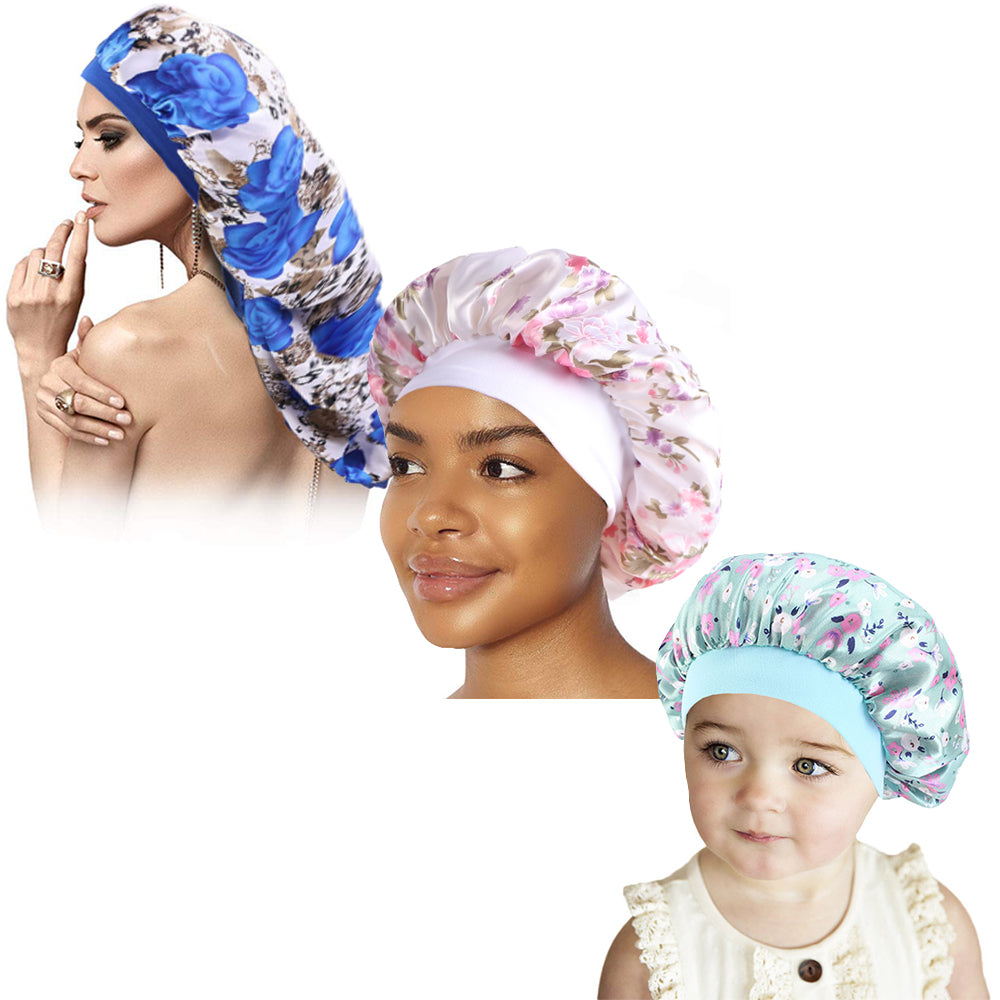Rosehair Long Satin Bonnet Sleep Cap Hair Loose Cap Large Silk Bonnet Wide Band Night Sleeping Hat for Braid Long Natural Hair - Rose Hair
