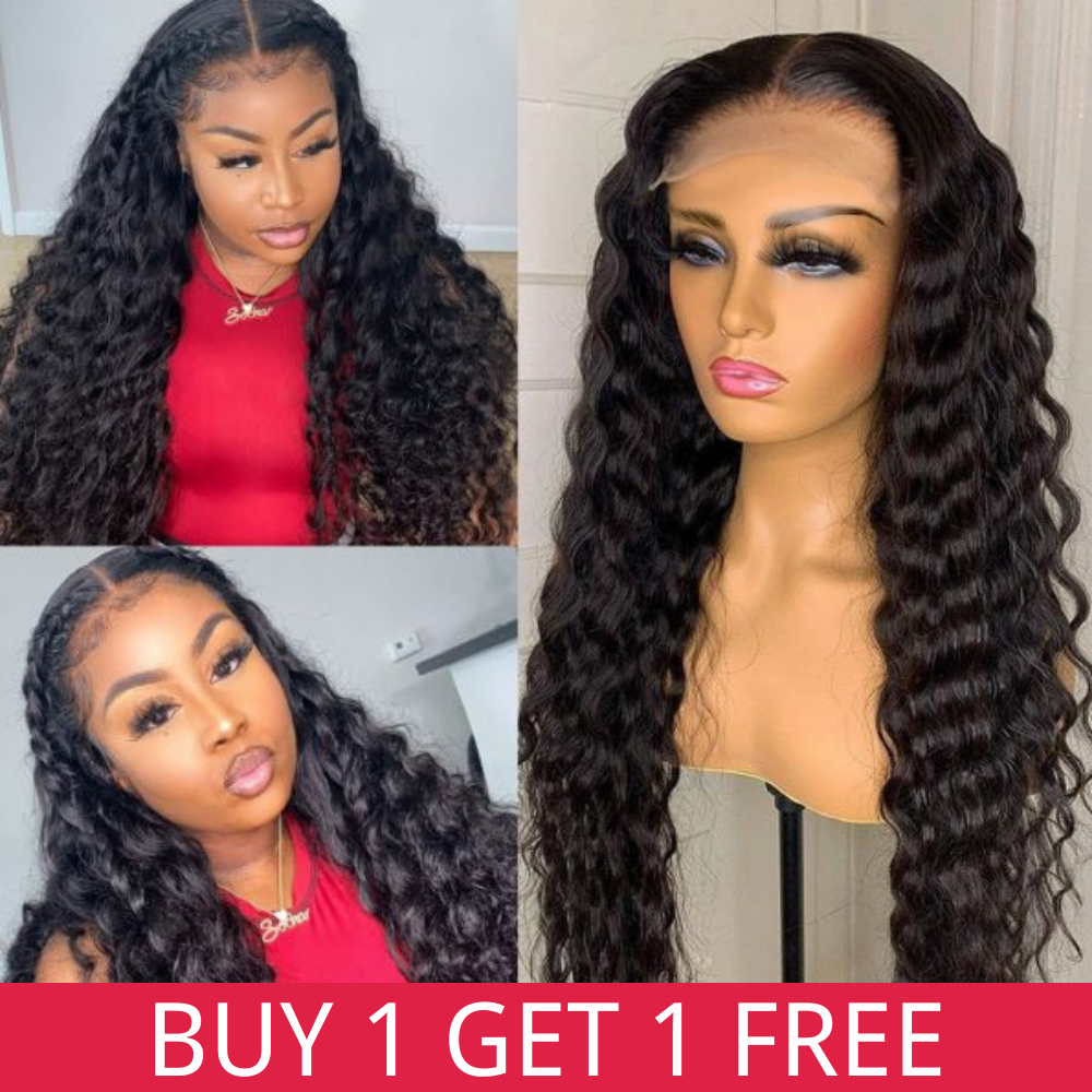 [Buy 1 Get 1 Free] Skin Melt HD Lace Loose Deep Wave 13x4 Lace Front Wigs +12 Inch Straight BoB T Part Wig Human Hair For Women