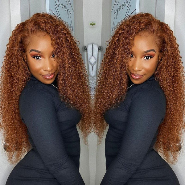 Jerry Curly Ginger Brown Colored Lace Front Human Hair Wigs Pre Plucked Natural Hairline