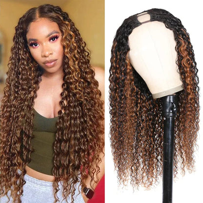 Ombre Balayage Colored Jerry Curly U/V Part Wigs Meets Real Scalp Glueless Wigs Beginner Friendly
