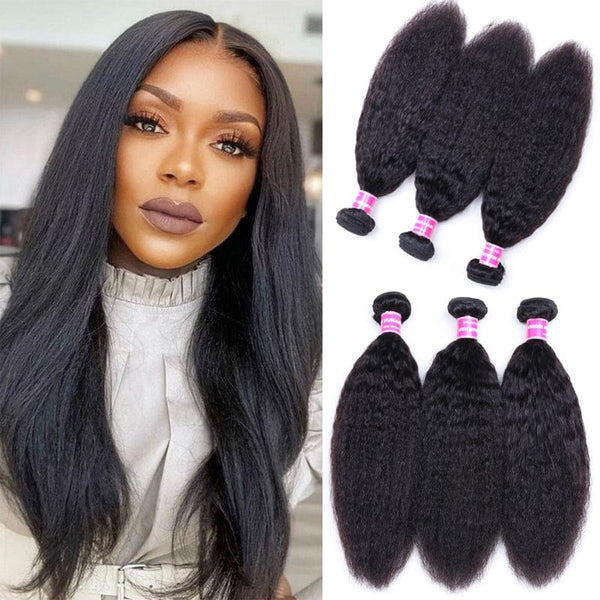 Rose Hair 3 Bundles Kinky Straight Human Hair Weft Deals on Sale 100% Human Bundles