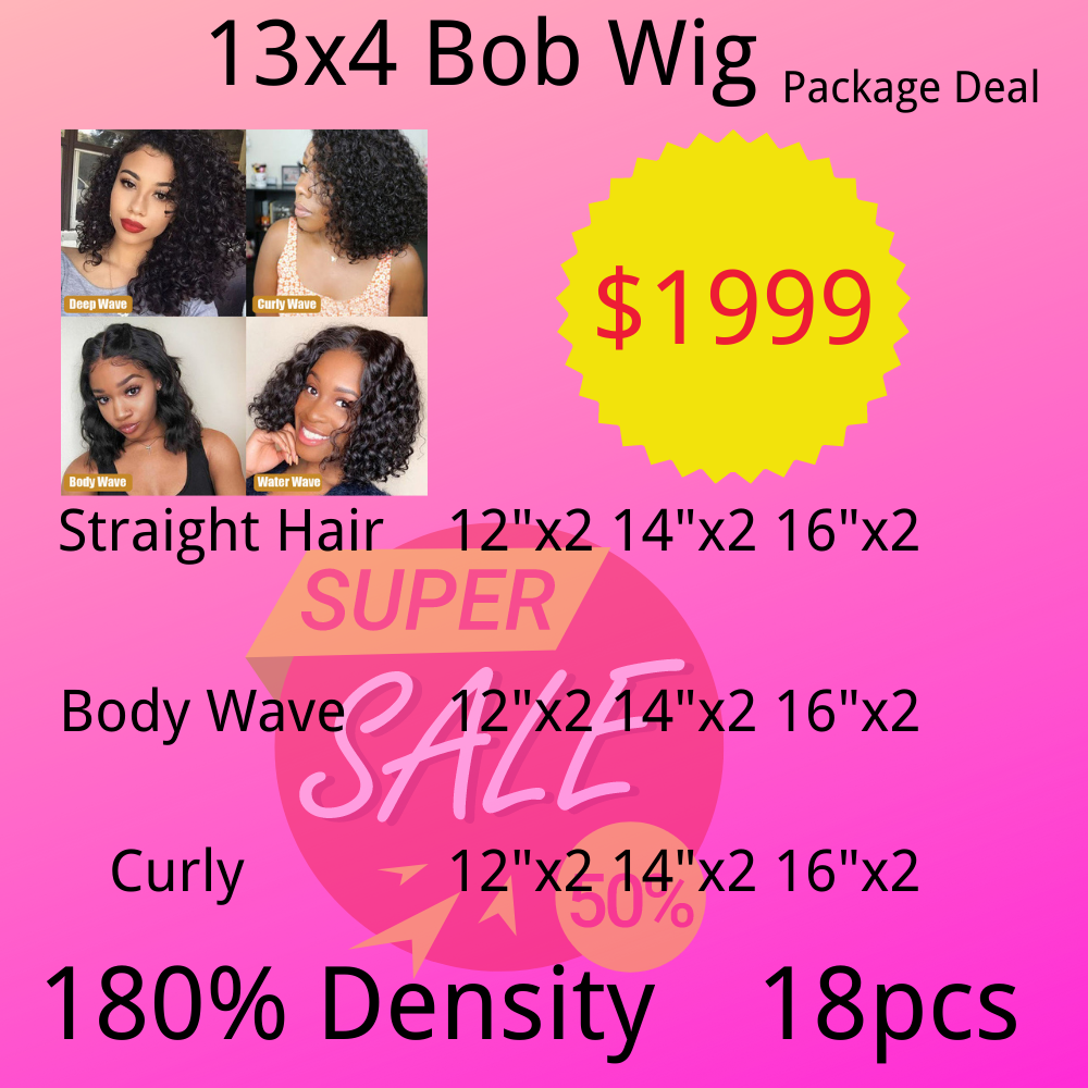 Rose Hair 18PCS 13x4 Transparent Lace Frontal Bob Wig Package Deal 180% Density All Textures