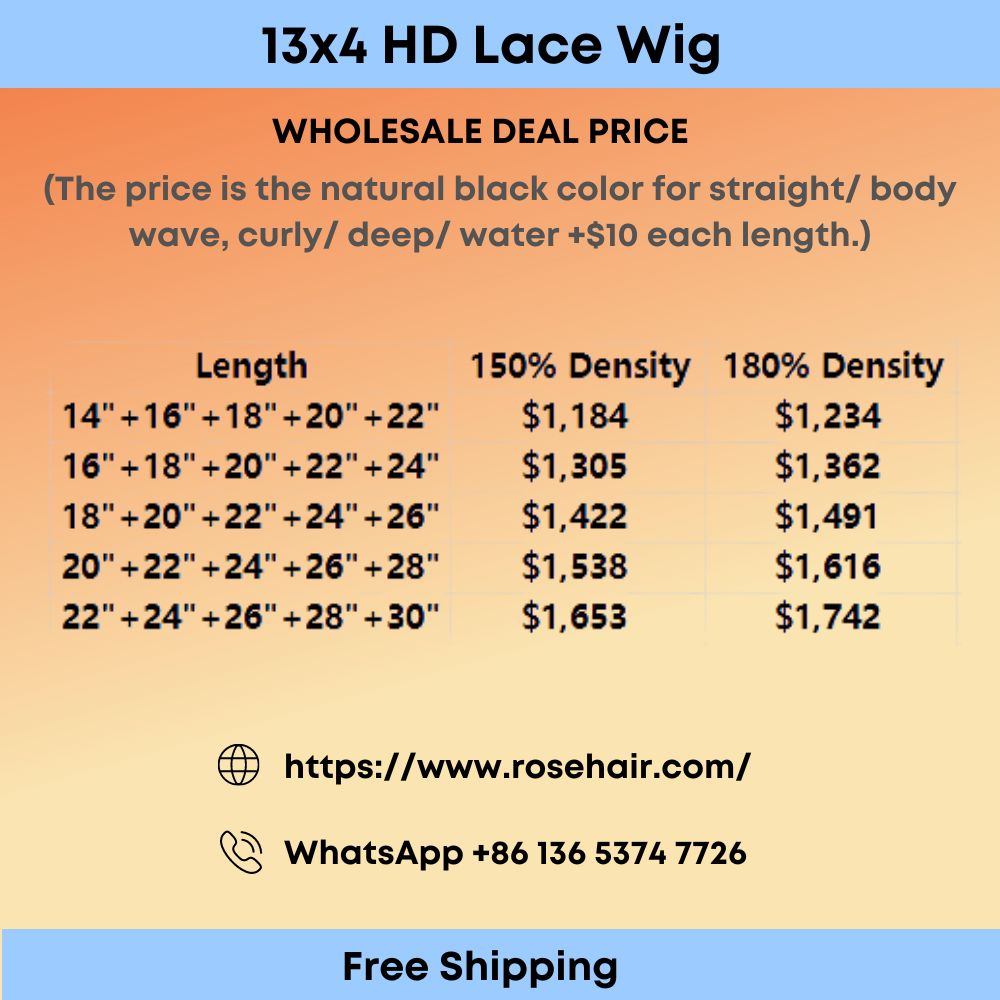 Rose Hair 5PCS 13x4 HD Lace Wigs 150%/ 180% Density Wholesale Package Deal Free Shipping