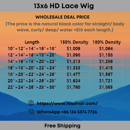 Rose Hair 5PCS 13x6 HD Lace Wigs 150%/ 180% Density Wholesale Package Deal Free Shipping
