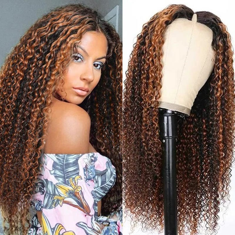 Rosehair Highlight Balayage Colored Curly Vpart Wigs Meets Real Scalp Beginner Friendly Wigs