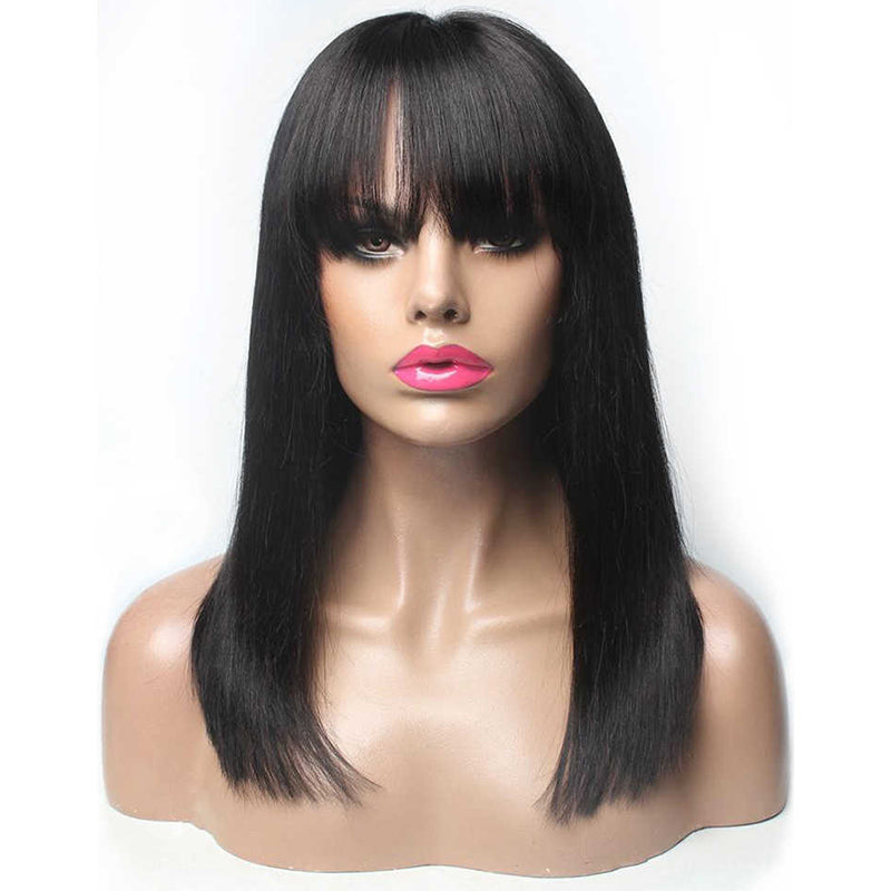 RoseHair 15A Brazilian Straight Hair  Human Hair Wig Bob Wig With Free Part Bangs Machine Made Glueless Breathable Wig Supper Soft Affordable - Rose Hair