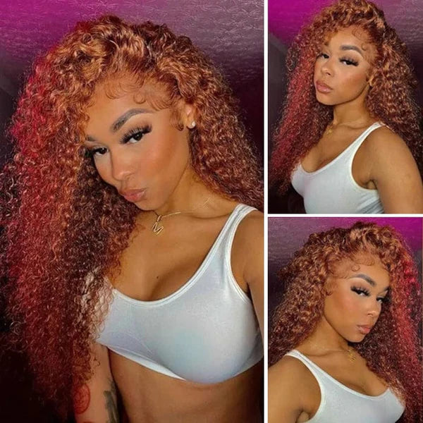 Jerry Curly Ginger Brown Colored Lace Front Human Hair Wigs Pre Plucked Natural Hairline