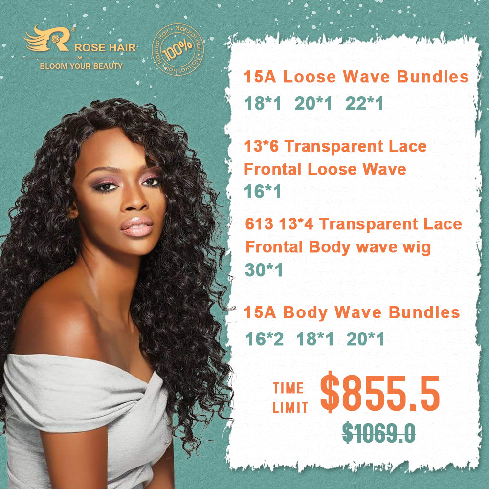 15A Bundles 13*6 Transparent Lace Frontal 613 Lace Frontal Wig Package Deal - Rose Hair