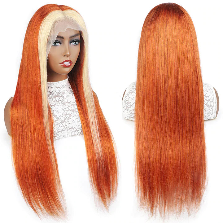 Ginger Blonde Straight Lace Front Wig Colored Human Hair Wigs Orange Brazilian Lace Closure Wig