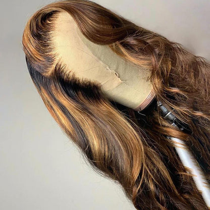 Rose Hair Piano Ombre Honey Brown Body Wave Lace Frontal Wig - Rose Hair