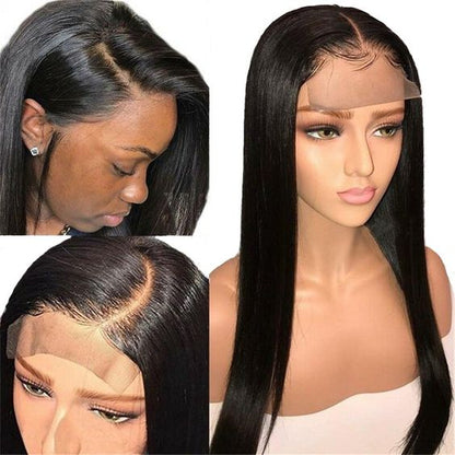 4*4 Lace Front Human Hair Wigs Middle Part Straight Hair - Rose Hair