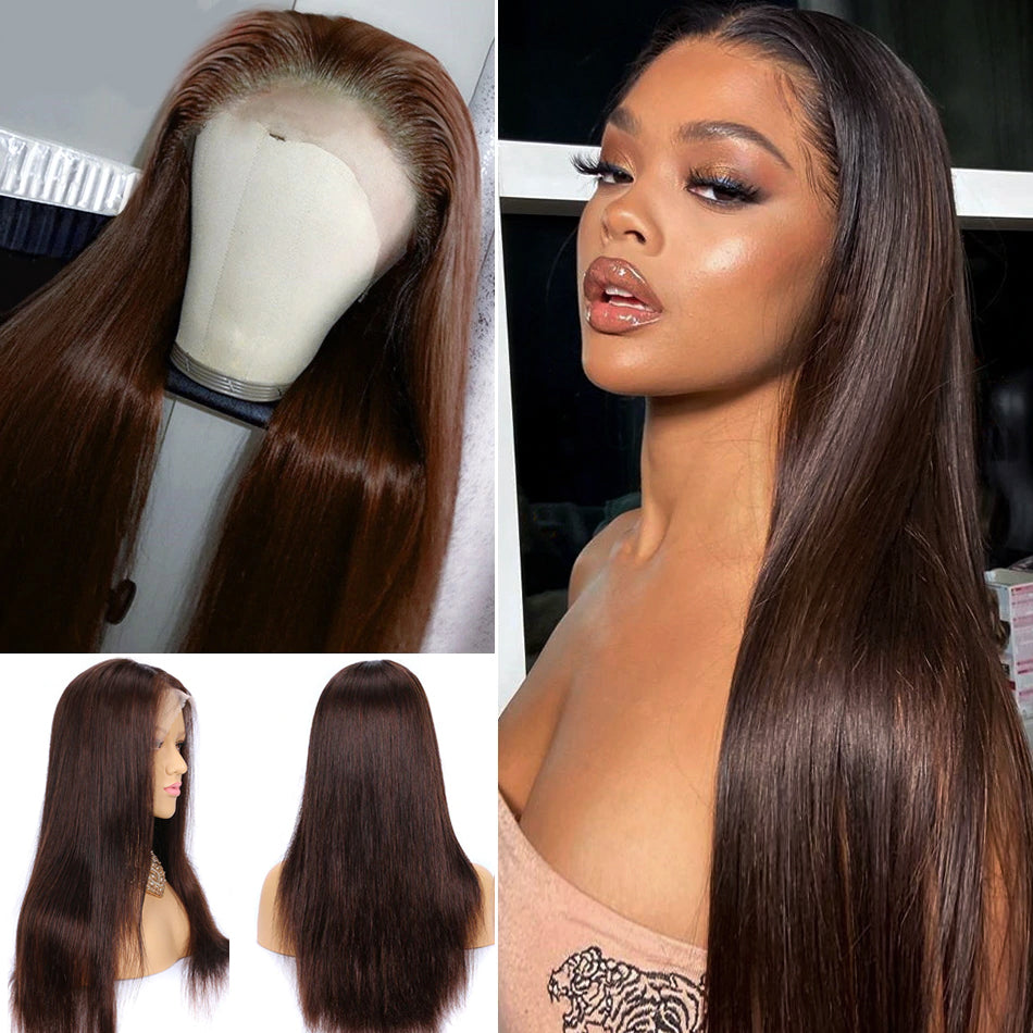 Rose Hair Brown Color Straight Hair 13x4 Lace Front Wig Human Hair Wig For Black Women