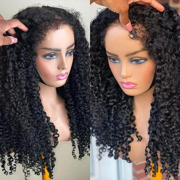 New Transparent 13x4 Lace Front Wig Kinky Curly Wigs With Natural 4C Edges Curly Baby Hair