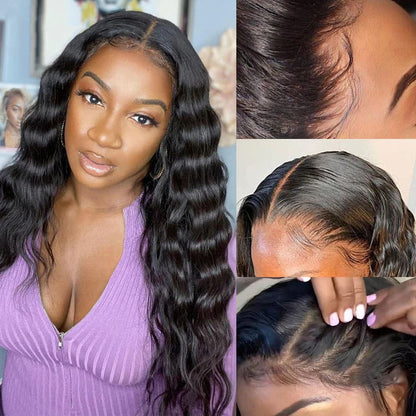 [Buy 1 Get 1 Free] Skin Melt HD Lace Loose Deep Wave 13x4 Lace Front Wigs +12 Inch Straight BoB T Part Wig Human Hair For Women