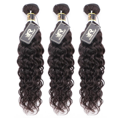 10A Grade 3 Bundles Brazilian Virgin Hair With 1 PCS Per Plucked 360 Lace Frontal Water Wave - Rose Hair