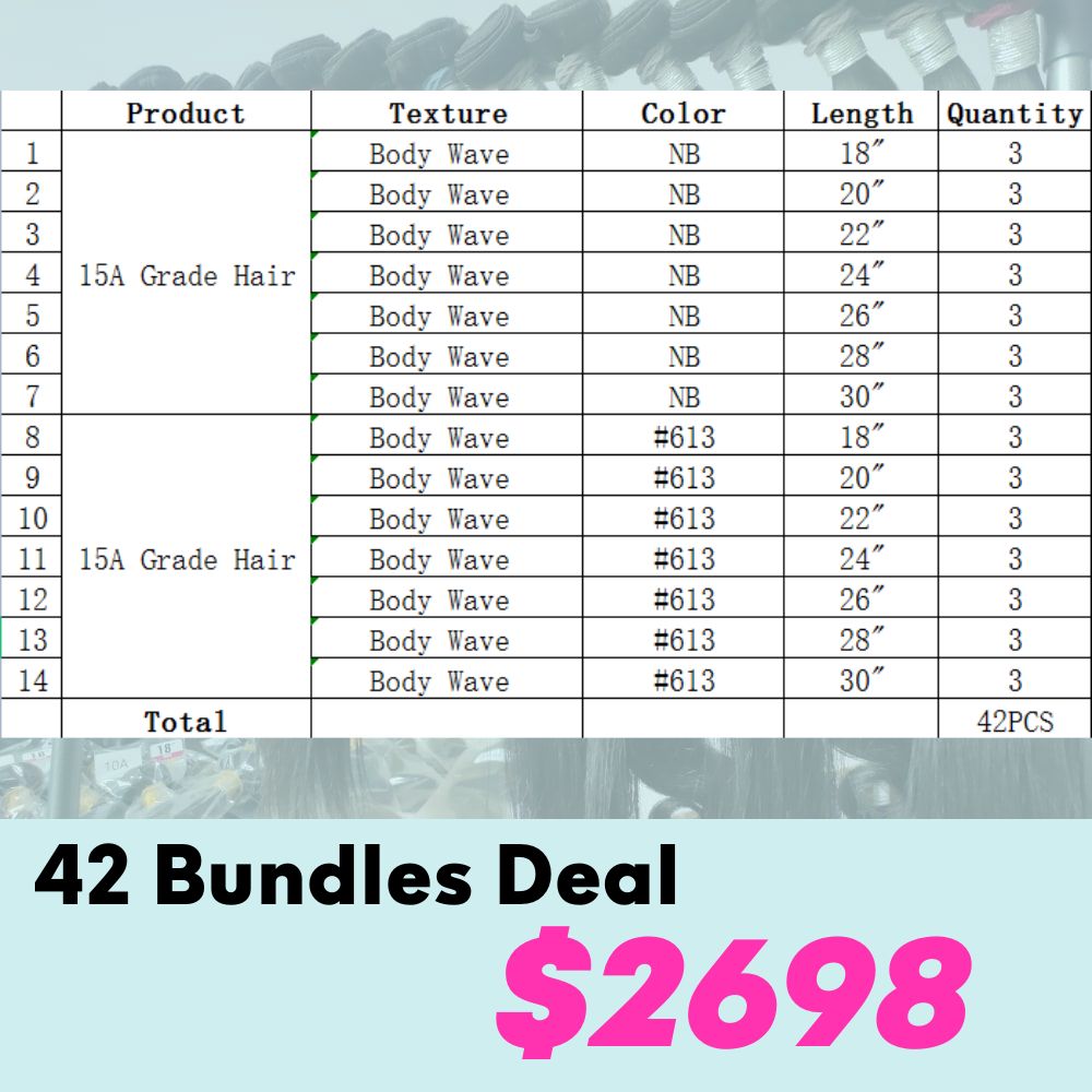 Rose Hair 42PCS 15A Grade Human Virgin Hair Bundles Wholesale Package Deal