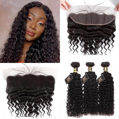 10A Grade Brazilian Virgin Hair Curly Wave Virgin Hair 3 Bundles with 13x4 Lace Frontal Pre Plucked Ear to Ear - Rose Hair