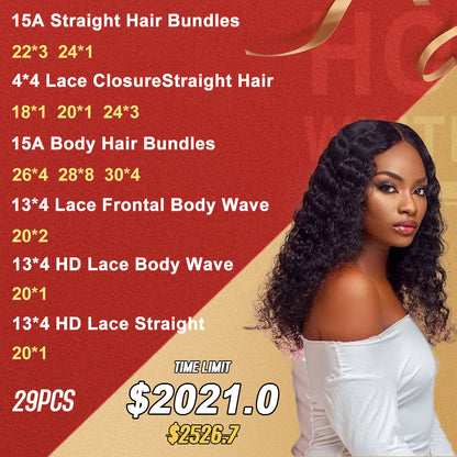 15A Grade Hair Bundles with 4*4 Lace Closure 13*4 Lace Frontal Package Deal - Rose Hair