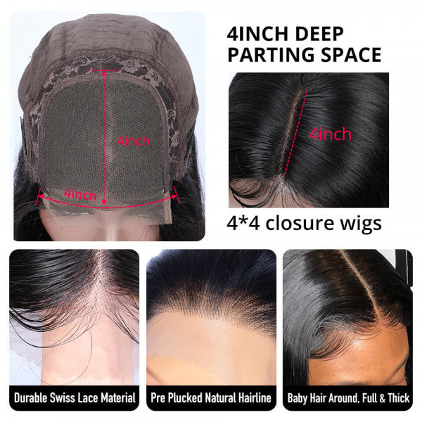 Flash Sale Deep Wave 4x4 Transparent Lace Closure Wig -Rose Hair