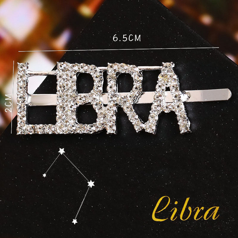 Twelve Constellations Fashion Rhinestone Letter Bobby Pin, Word Crystal Hair pin, Metal Hair Clips, Sparkly Hair Accessories for Women - Rose Hair