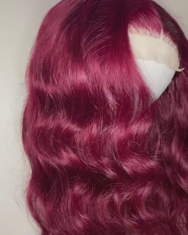 Rose Hair Vibrant Burgundy Body Wave 13*4 Lace Frontal Wig