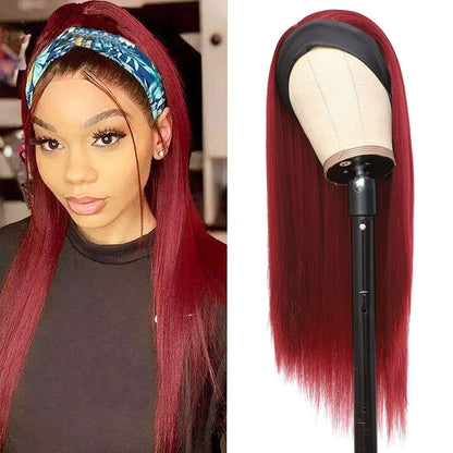 Rose Hair Glueless Headband Wig Human Virgin Hair Burgundy Red Color Hair Straight Wig Easily Install - Rose Hair