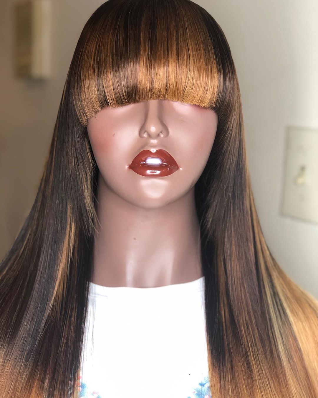 Super Fashion Colorful 13*4 Lace Frontal Straight Human Hair Wigs With Bangs The Same As The Hairstyle In The Picture - Rose Hair