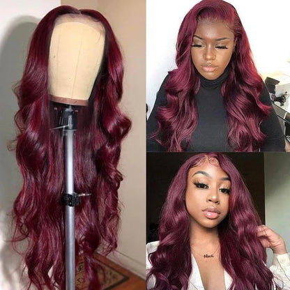 99J Colored Wigs 5x5 Lace Closure Wig Straight Body Wave Human Hair For Women