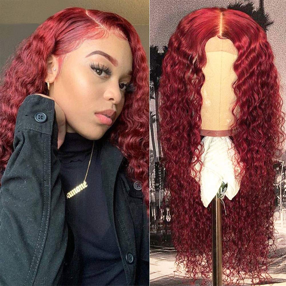 RoseHair 13*4 Lace Frontal Deep Wave Wig Burgundy Red Color Human Virgin Hair - Rose Hair
