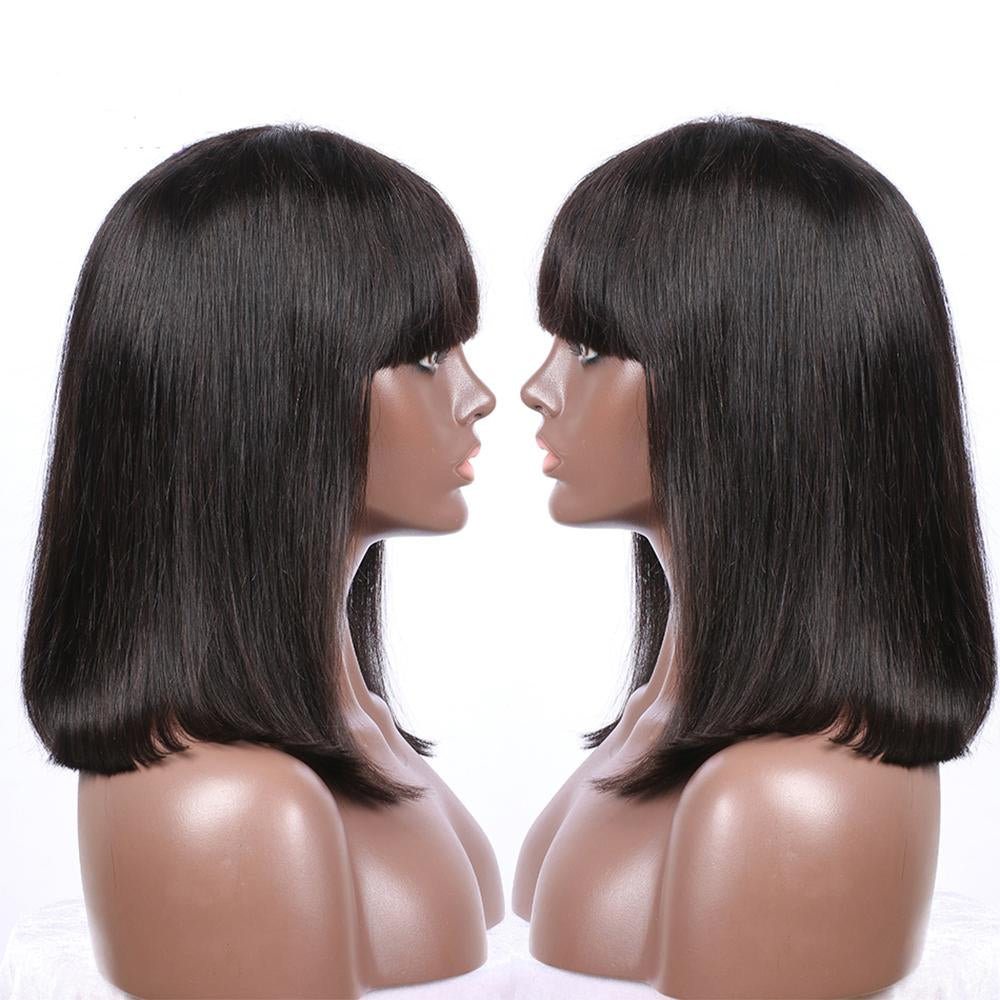 Rose Hair Straight Hair 13x4 Lace Bob Wig With Blunt Bangs Human Hair Wig