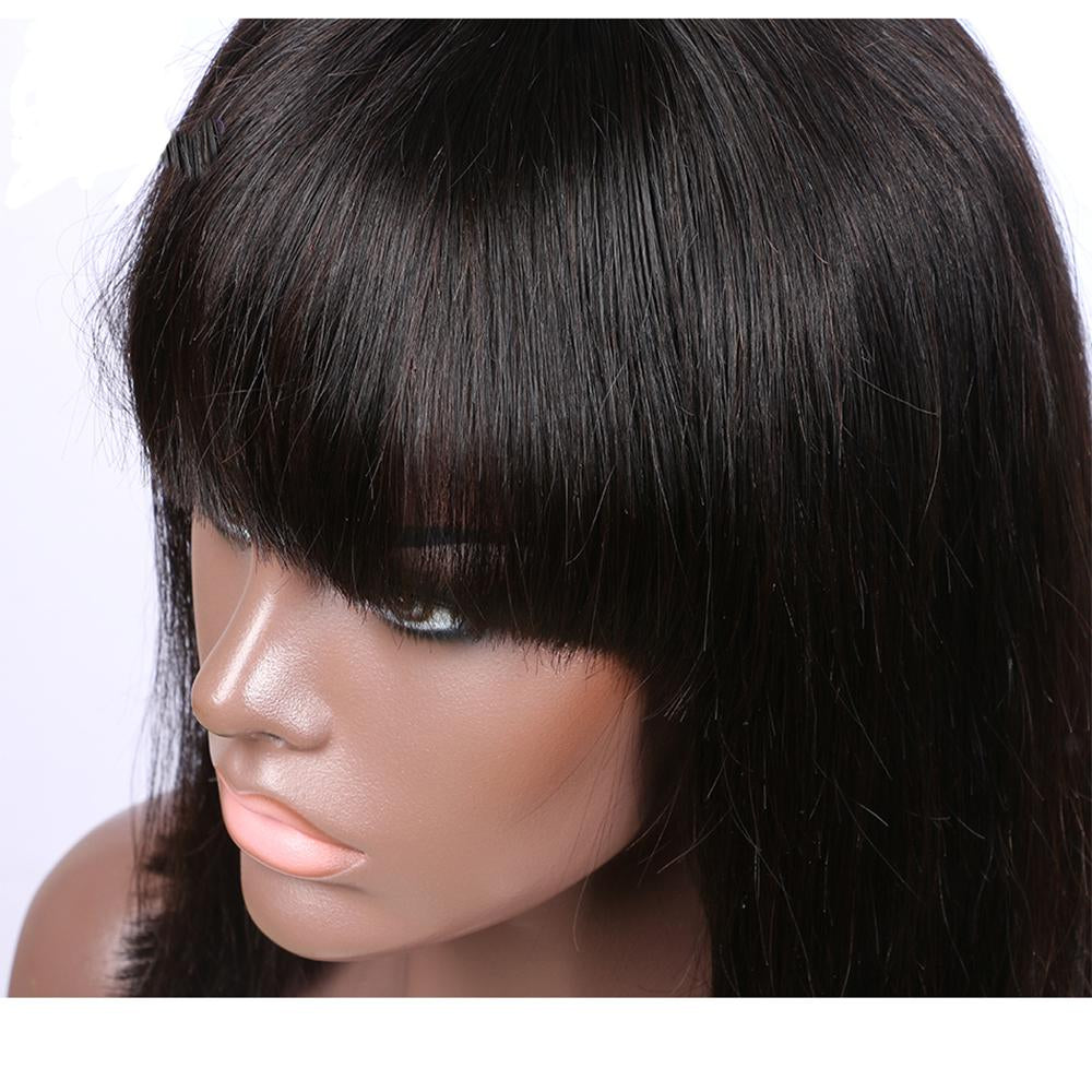 13x4 Lace Frontal Bob With Blunt Bangs Wig Human Hair Lace Wig - Rose Hair
