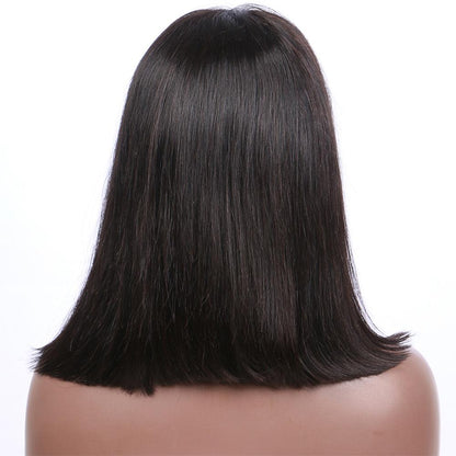 13x4 Lace Frontal Bob With Blunt Bangs Wig Human Hair Lace Wig - Rose Hair