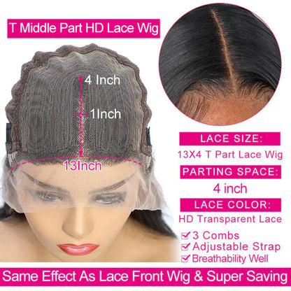 Flash Sale Brazilian Hair Body Wave T Part Lace Wig 150% Density Rose Hair