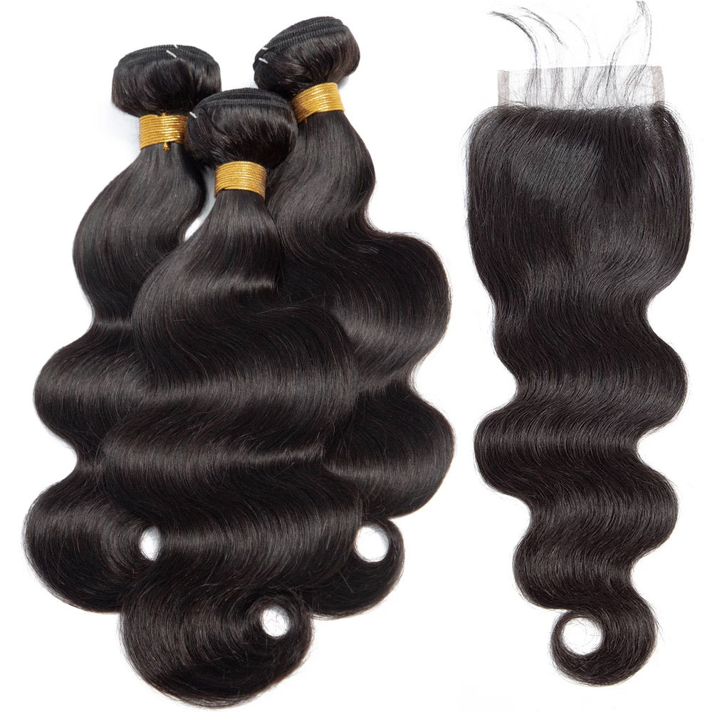 10A Grade Hair Bundles Body Wave with 4*4 Lace Closure Package Deal - Rose Hair