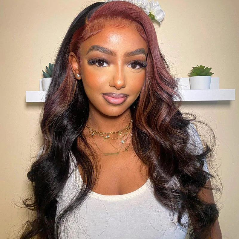 Dry Rose Highlight Ombre Color Wig 13x4 Transparent Lace Frontal Wig Body Wave Pre Plucked With Baby Hair