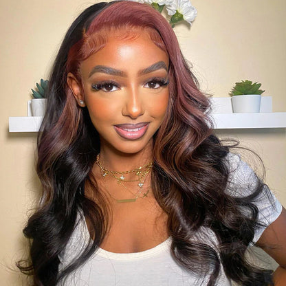Dry Rose Highlight Ombre Color Wig 13x4 Transparent Lace Frontal Wig Body Wave Pre Plucked With Baby Hair
