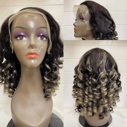 Bouncy Curls Human Hair Wig 13x4 HD Lace Frontal Pre Plucked Hairline Natural Looking Wig For Black Women Rose Hair