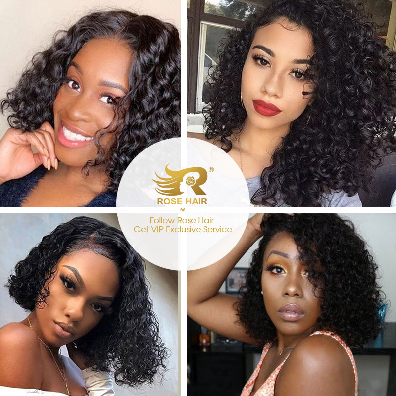 Curly Bob Wig Transparent Lace Wigs 100% Human Remy Hair 13x4 Lace Frontal Wig - Rose Hair