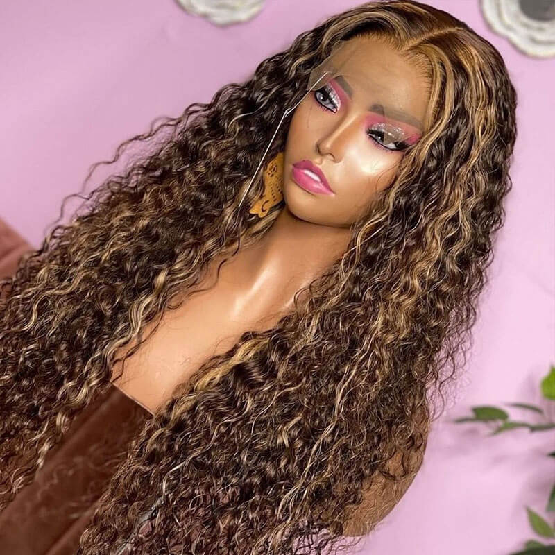 Celebrity Style 200% Density Highlight Ombre Curly 13x4 Lace Frontal Wig