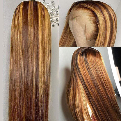 Balayage Highlights Color 13x4 Lace Frontal Wig 200% Density Straight Hair