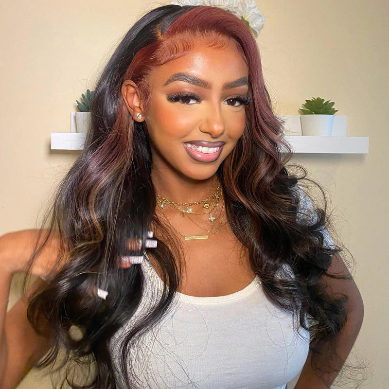 Dry Rose Highlight Ombre Color Wig 13x4 Transparent Lace Frontal Wig Body Wave Pre Plucked With Baby Hair